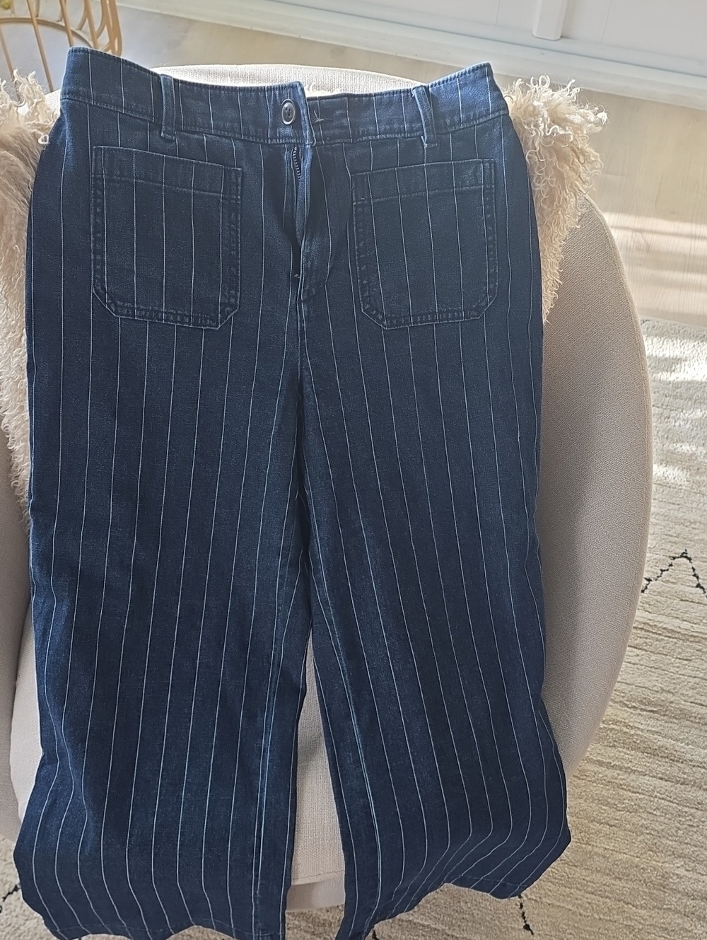 LOFT Navy Pinstripe Wide-Leg Pants